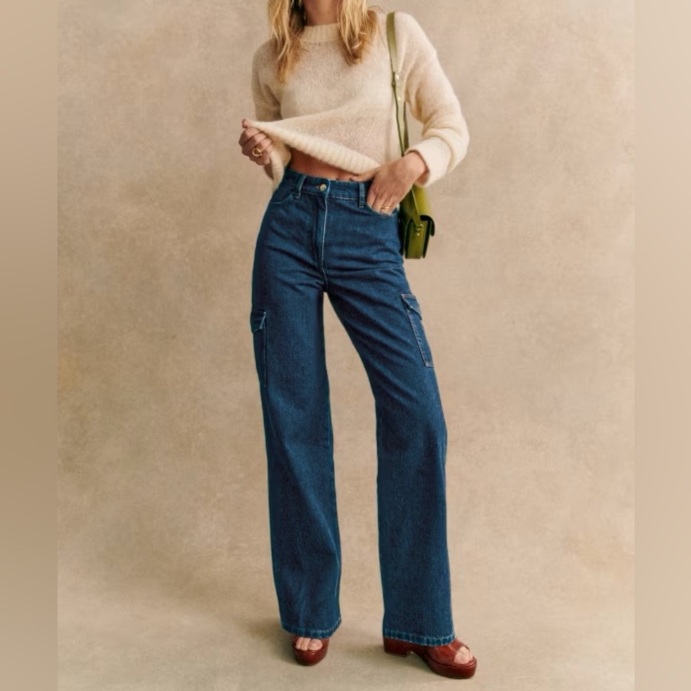 Sezane High Waist Cargo Jeans